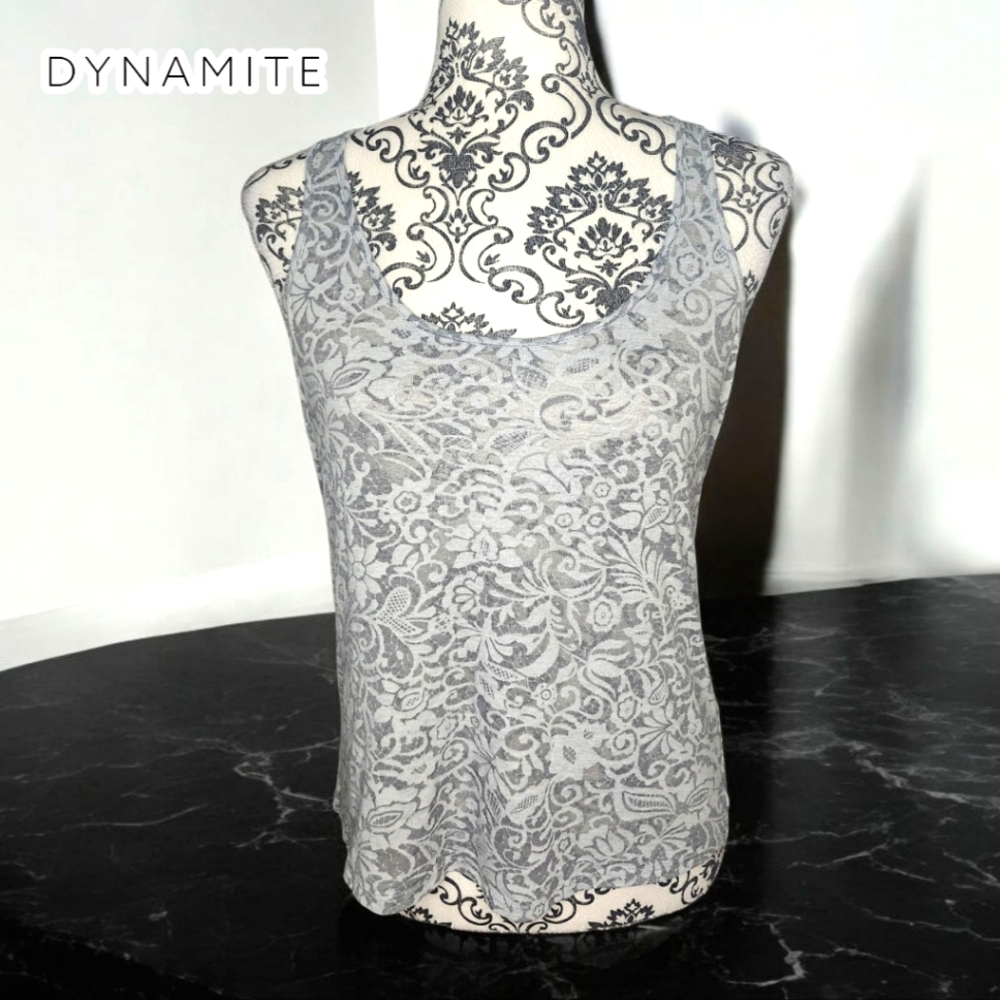 DYNAMITE Y2K Gray Sheer Tank Top - Small